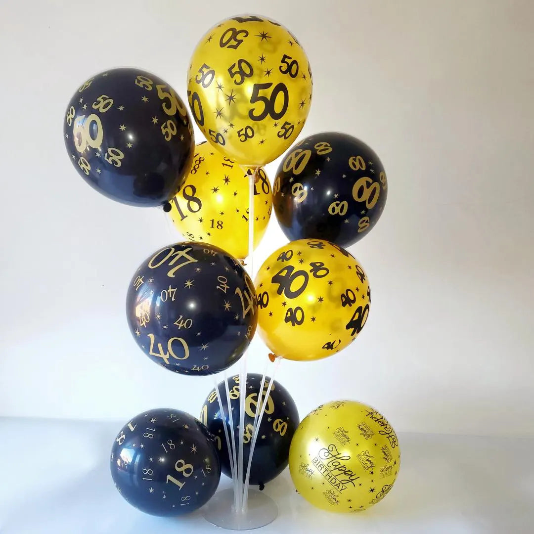 10pcs Gold and Black Birthday Party Latex Balloons