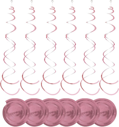 12pcs Pink Foil Hanging Swirls Decoration - Partyshakes Party Supplies