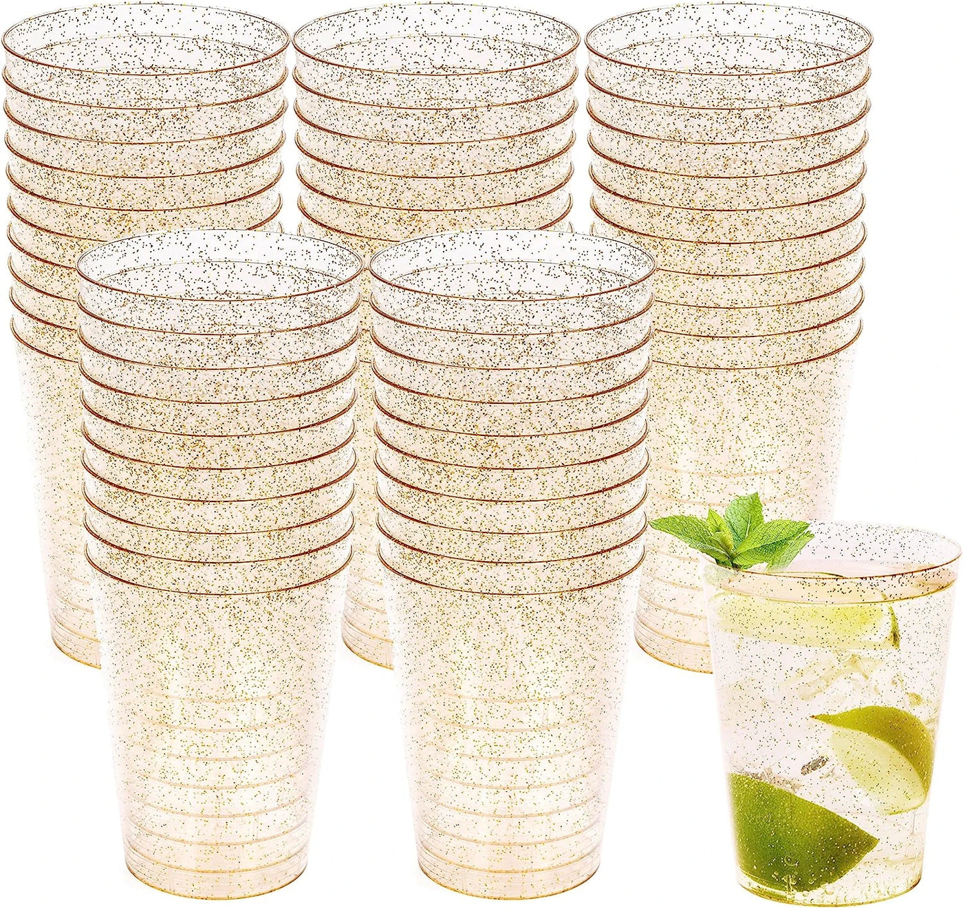 12pcs Premium Reusable Gold Glitter Plastic Cups - Partyshakes Tableware