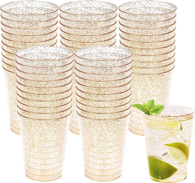 12pcs Premium Reusable Gold Glitter Plastic Cups - Partyshakes Tableware