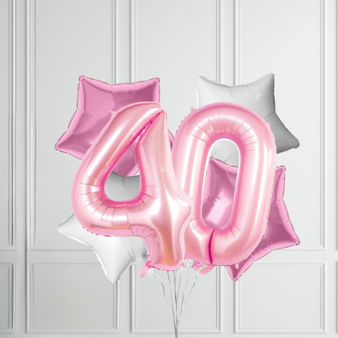 40-inch Pastel Pink Number Foil Birthday Balloon Bundle - Partyshakes 40 balloons