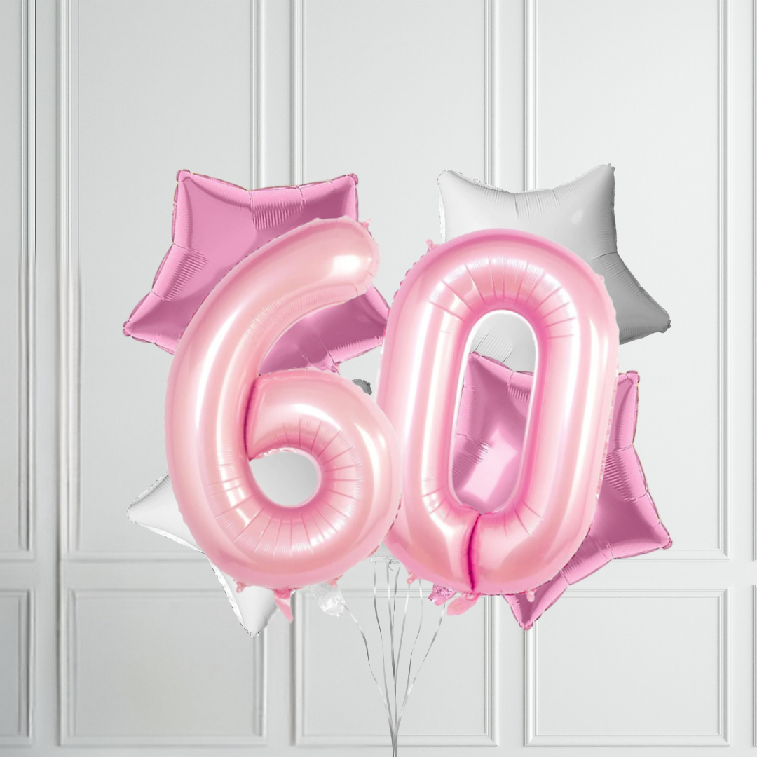40-inch Pastel Pink Number Foil Birthday Balloon Bundle - Partyshakes 60 balloons