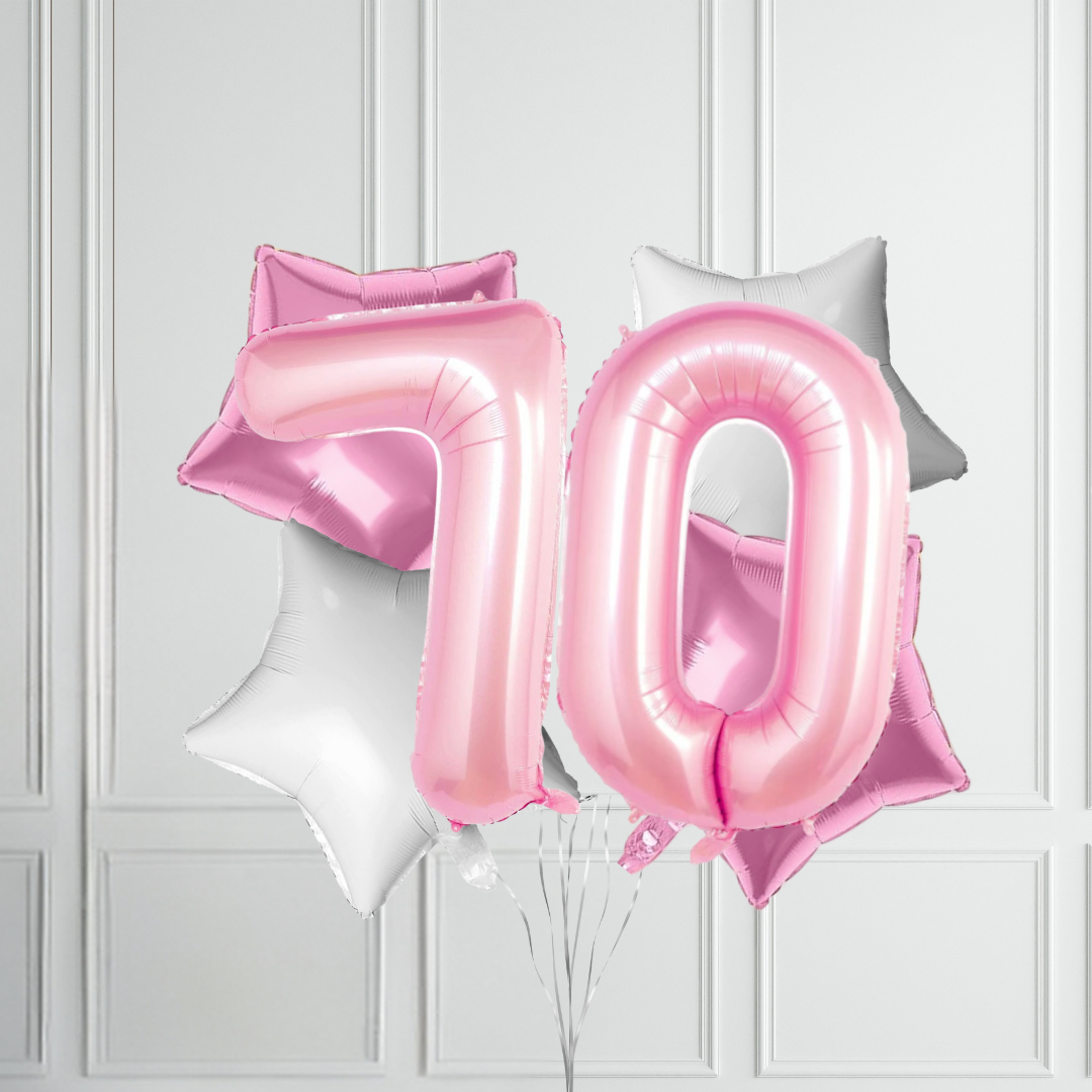 40-inch Pastel Pink Number Foil Birthday Balloon Bundle - Partyshakes 70 balloons