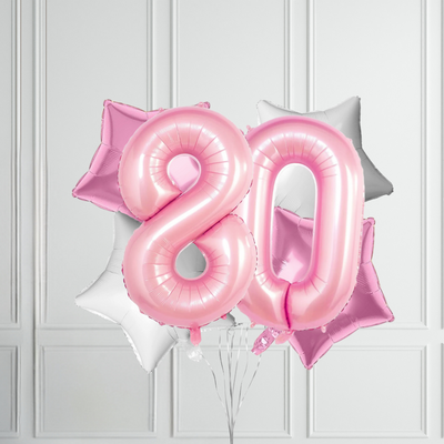 40-inch Pastel Pink Number Foil Birthday Balloon Bundle - Partyshakes 80 balloons