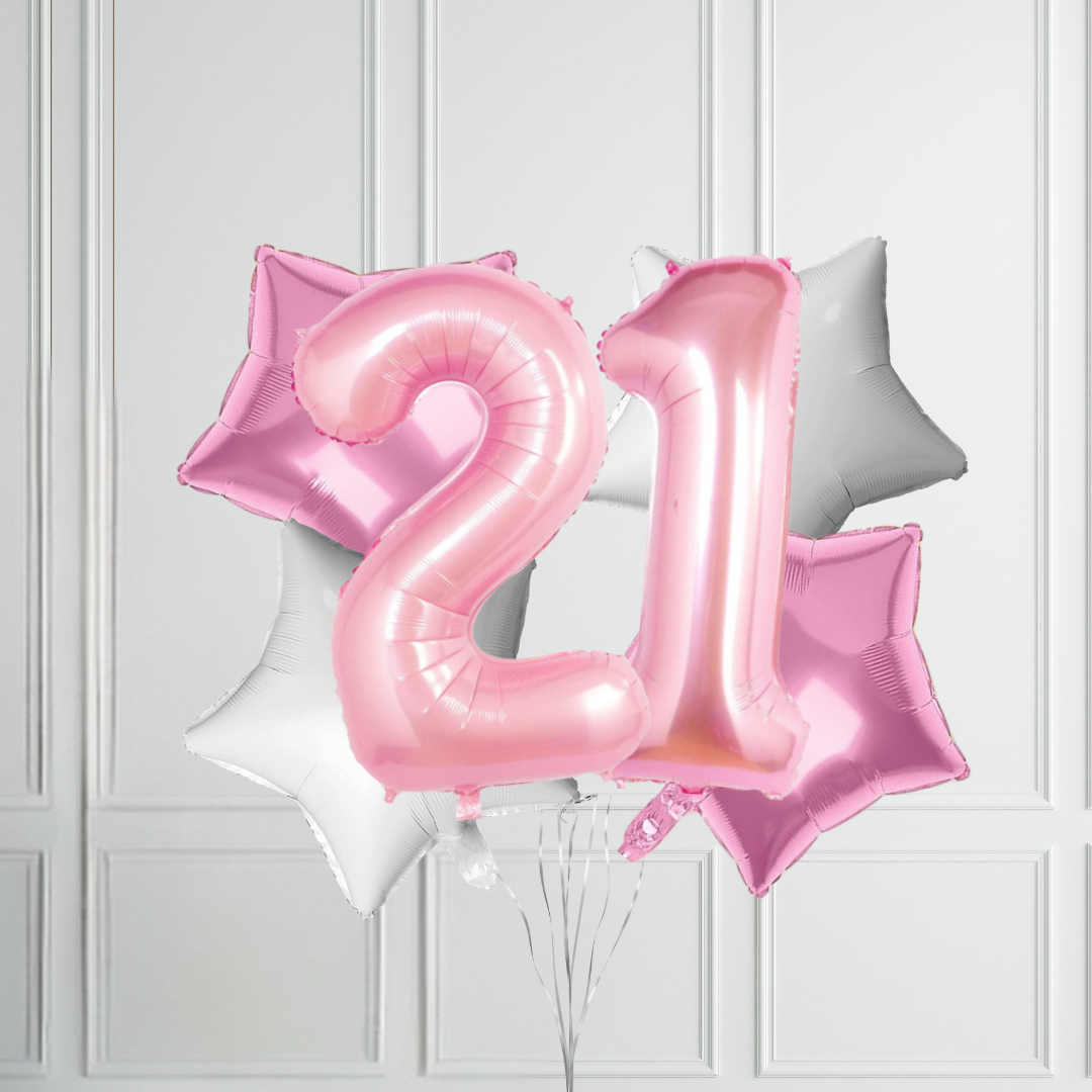 40-inch Pastel Pink Number Foil Birthday Balloon Bundle - Partyshakes 21 balloons