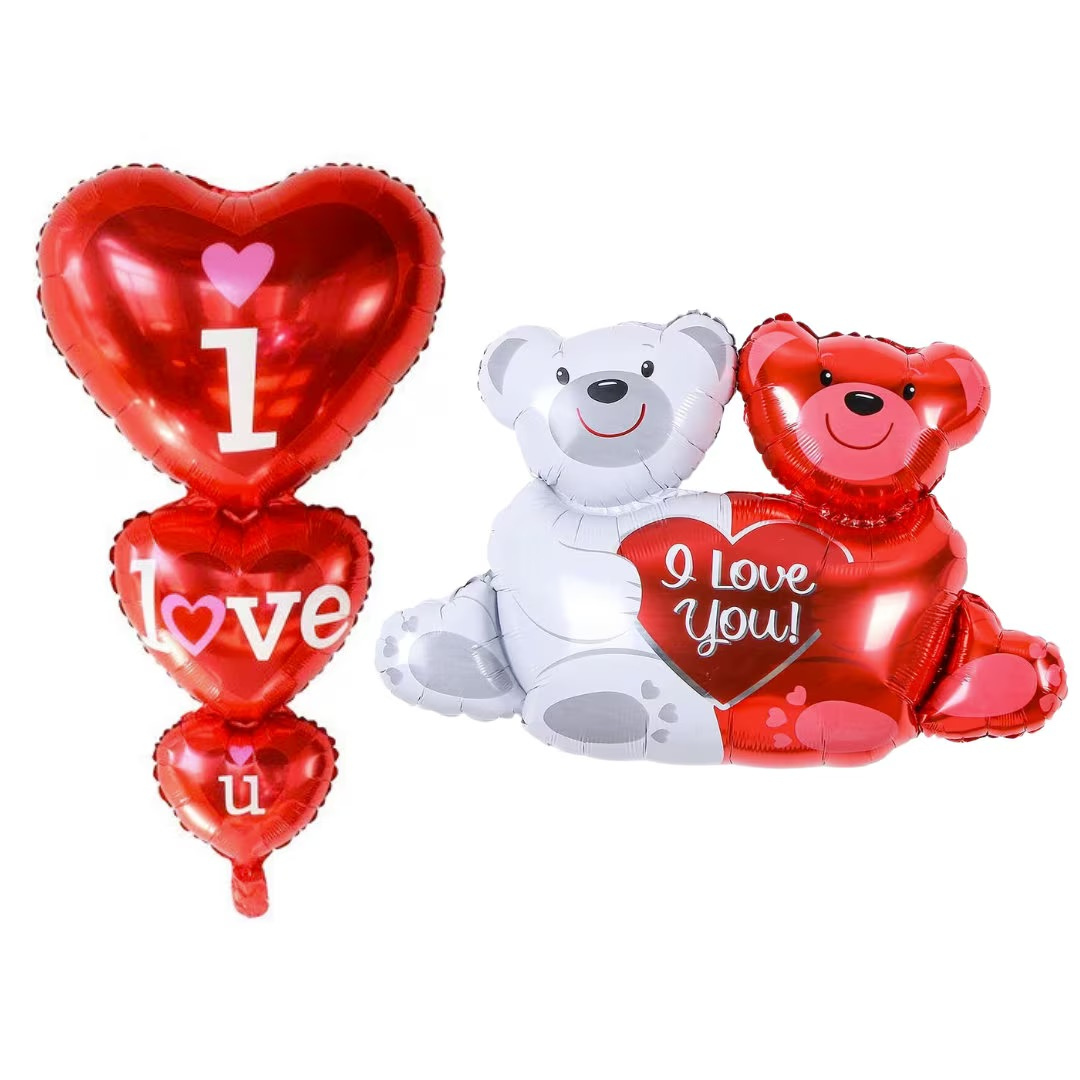 Giant I Love You" Heart Foil Balloon, Valentine's Teddy Bear Foil Balloons - Partyshakes Heart and Teddy Balloon Balloons