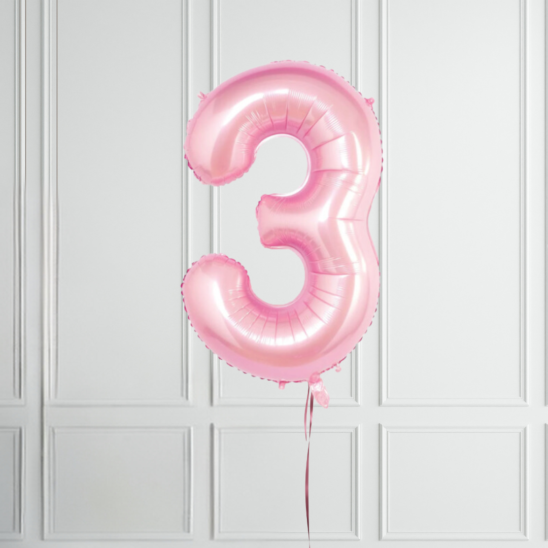 40-inch Pastel Pink Number 1-9 Foil Balloon for Birthdays - Partyshakes 3 balloons