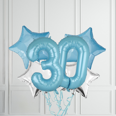 40-inch Pastel Blue Number Foil Birthday Balloon Bundle - Partyshakes 30 balloons