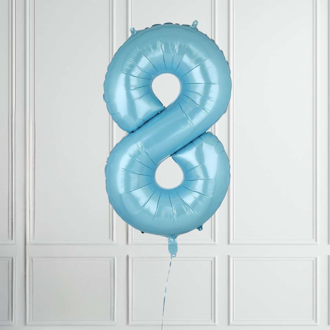 40-inch Pastel Blue Number 1-9 Foil Balloon for Birthdays - Partyshakes 8 balloons