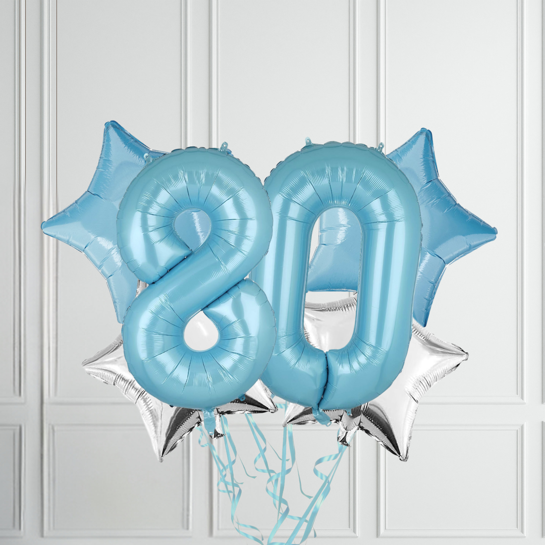 40-inch Pastel Blue Number Foil Birthday Balloon Bundle - Partyshakes 80 balloons