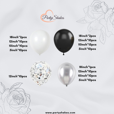 Double Layered Black and Chrome Silver Balloon Garland with Giant White Balloon - Partyshakes Balloons