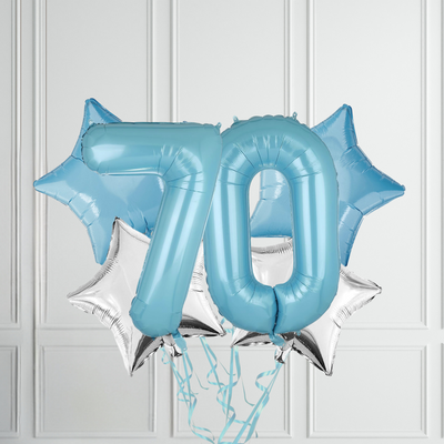 40-inch Pastel Blue Number Foil Birthday Balloon Bundle - Partyshakes 70 balloons