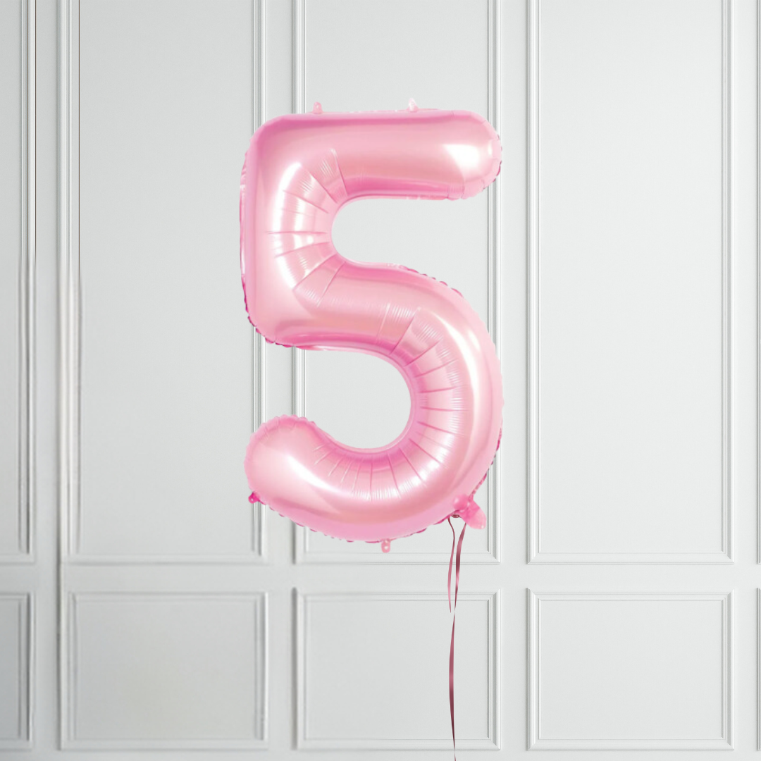 40-inch Pastel Pink Number 1-9 Foil Balloon for Birthdays - Partyshakes 5 balloons