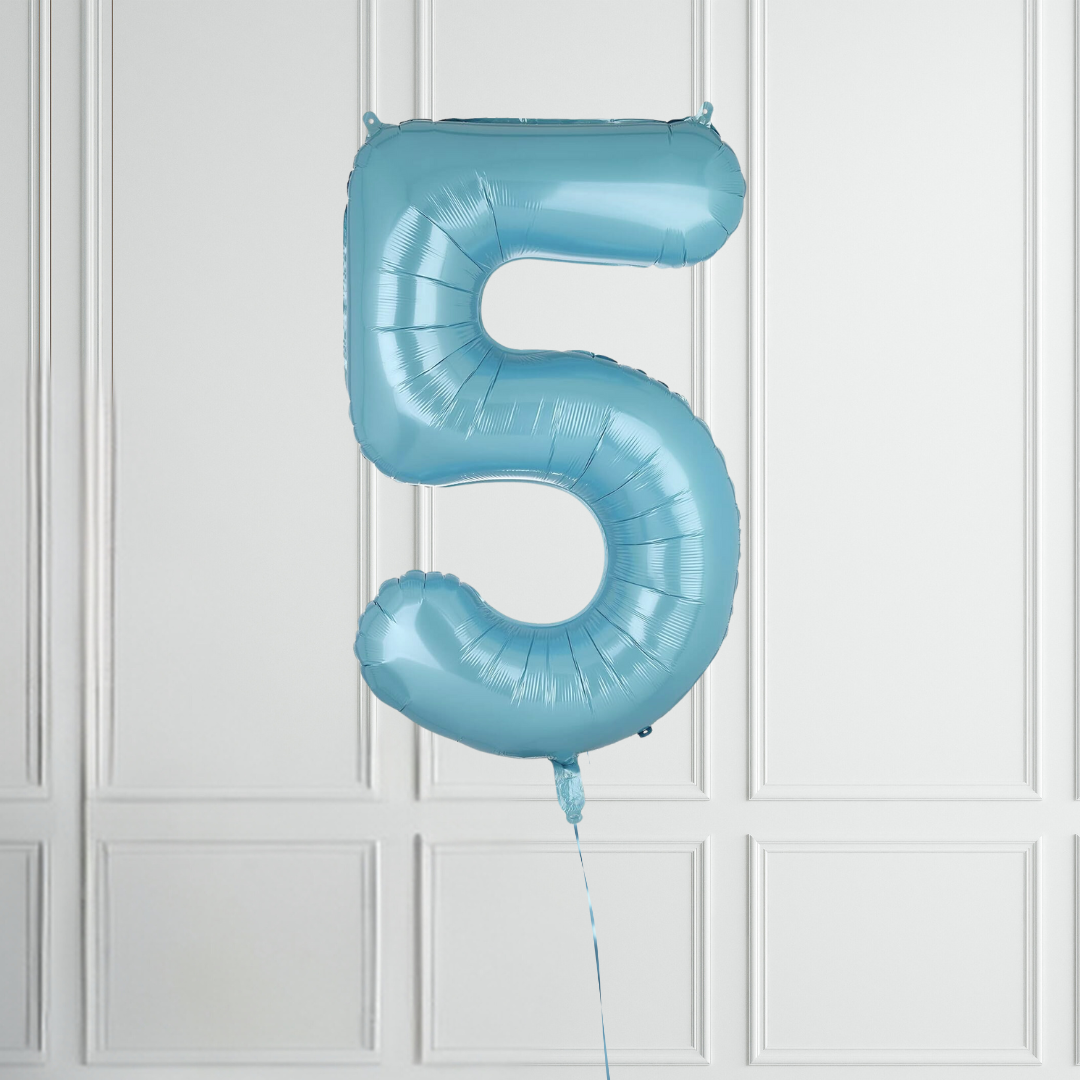 40-inch Pastel Blue Number 1-9 Foil Balloon for Birthdays - Partyshakes 5 balloons