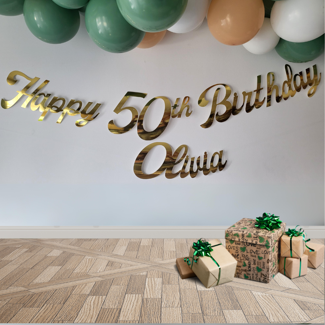 Personalised Name Happy Birthday Gold Banner