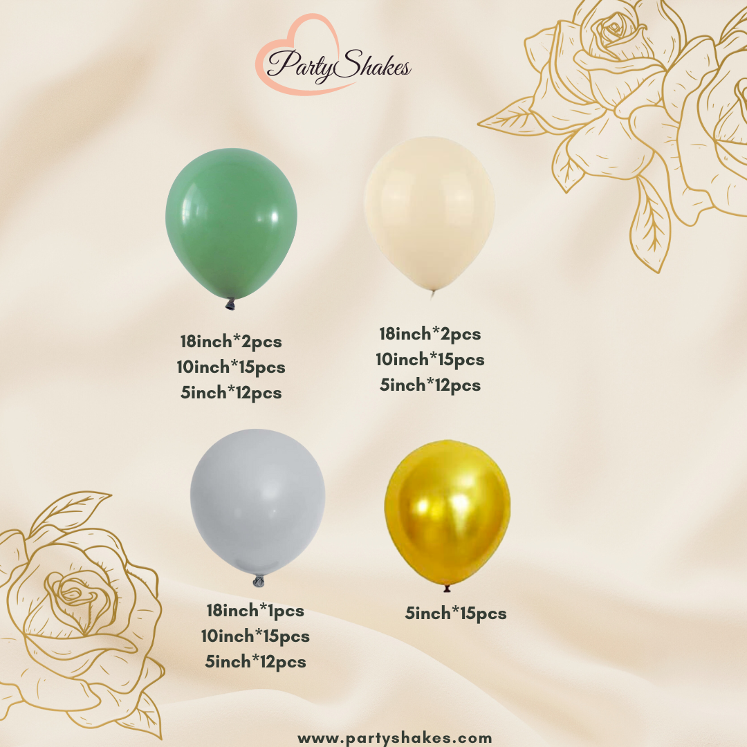Premium Double Layered Sage Green, Apricot, and Metallic Gold Balloon Garland
