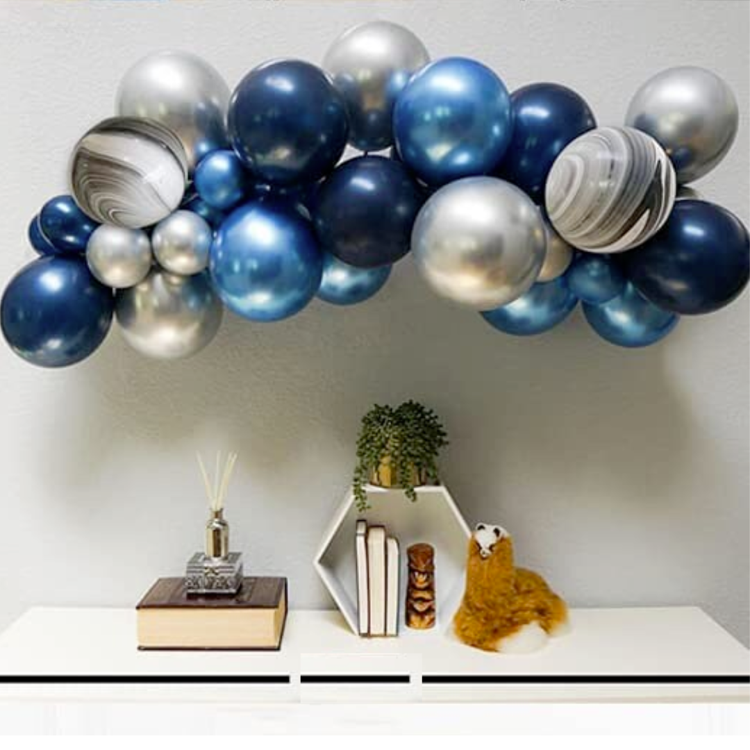 Navy Blue, Chrome Blue and Silver Balloon Arch Kit - Partyshakes Balloons