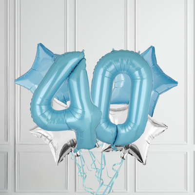 40-inch Pastel Blue Number Foil Birthday Balloon Bundle - Partyshakes 40 balloons