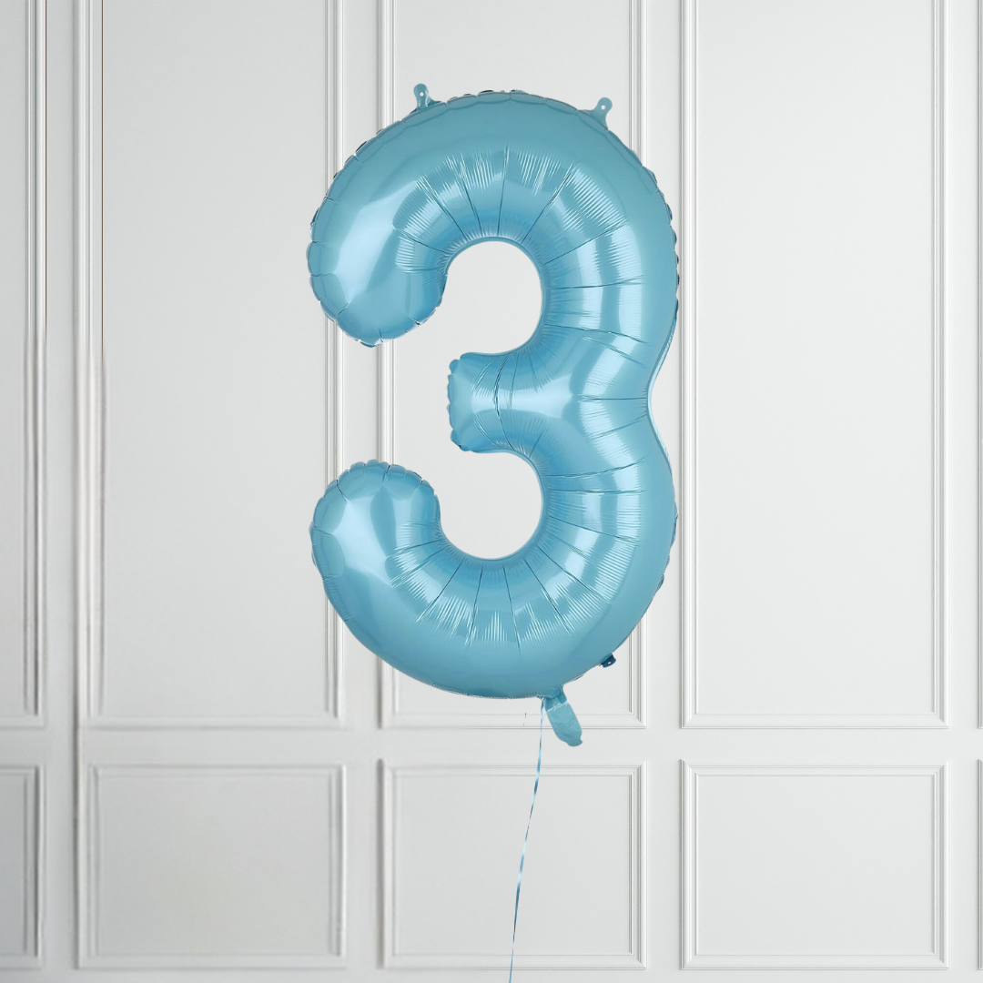 40-inch Pastel Blue Number 1-9 Foil Balloon for Birthdays - Partyshakes 3 balloons