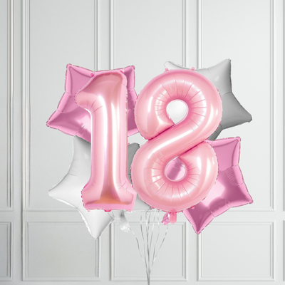 40-inch Pastel Pink Number Foil Birthday Balloon Bundle - Partyshakes 18 balloons