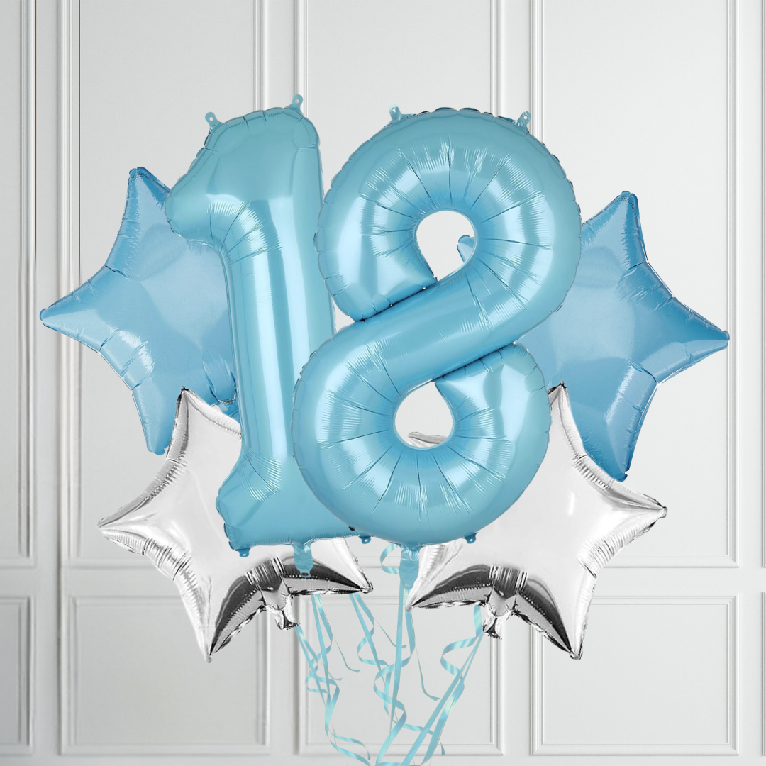 40-inch Pastel Blue Number Foil Birthday Balloon Bundle - Partyshakes 18 balloons