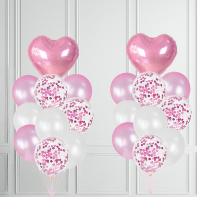 Pink Heart with Pearl Pink and White Balloon Bundle
