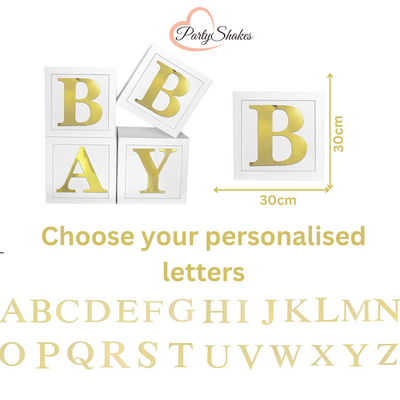Personalised Gold and White Baby Blocks with gold Letters - Partyshakes Baby Blocks