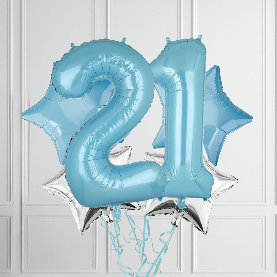 40-inch Pastel Blue Number Foil Birthday Balloon Bundle - Partyshakes 21 balloons
