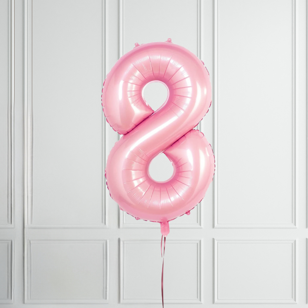 40-inch Pastel Pink Number 1-9 Foil Balloon for Birthdays - Partyshakes 8 balloons