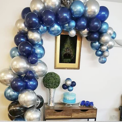 Navy Blue, Chrome Blue and Silver Balloon Arch Kit