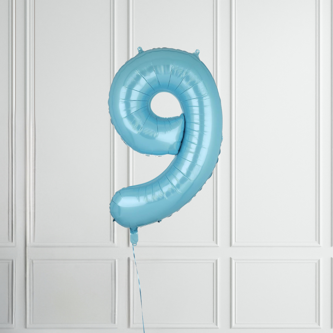 40-inch Pastel Blue Number 1-9 Foil Balloon for Birthdays - Partyshakes 9 balloons