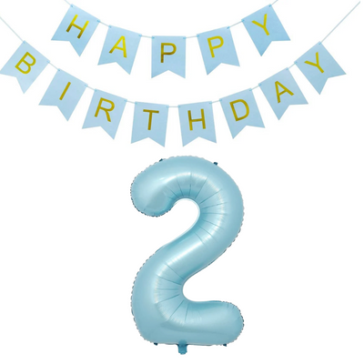 40 Inches Large Blue Number Balloon with Happy Birthday Bunting - Partyshakes 2 balloons