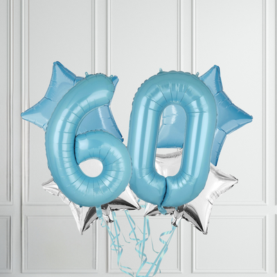 40-inch Pastel Blue Number Foil Birthday Balloon Bundle - Partyshakes 60 balloons