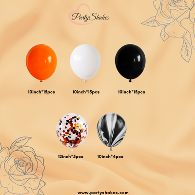 Double Layered Orange and White with Black Halloween Balloon Garland - Partyshakes Balloons