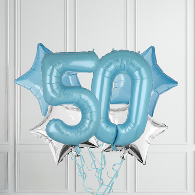 40-inch Pastel Blue Number Foil Birthday Balloon Bundle - Partyshakes 50 balloons