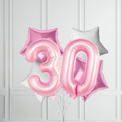 40-inch Pastel Pink Number Foil Birthday Balloon Bundle - Partyshakes 30 balloons