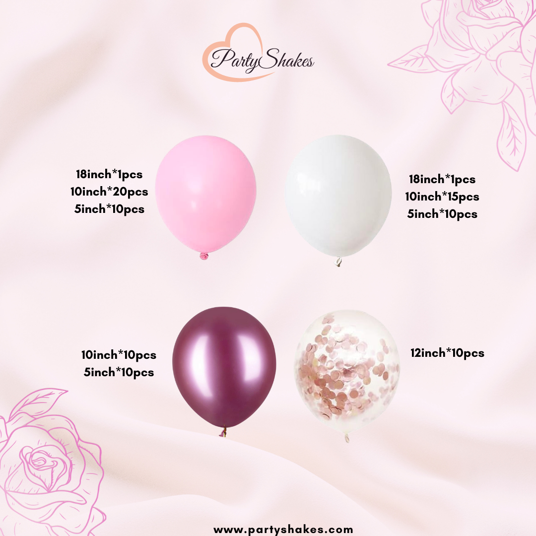 Our Double Layered Pink and White Balloons with Metallic Pink Garland Arch are designed to help create an unforgettable special occasion for all occasions. With this Garland Kit, you can produce a stunning baby shower, princess birthdays parties, Valentine's day, gender reveal, summer parties, and baby arrival ideas. Made with premium, non-toxic biodegradable natural latex, this comprehensive balloon kit provides all the necessary supplies for creating breathtaking designs.