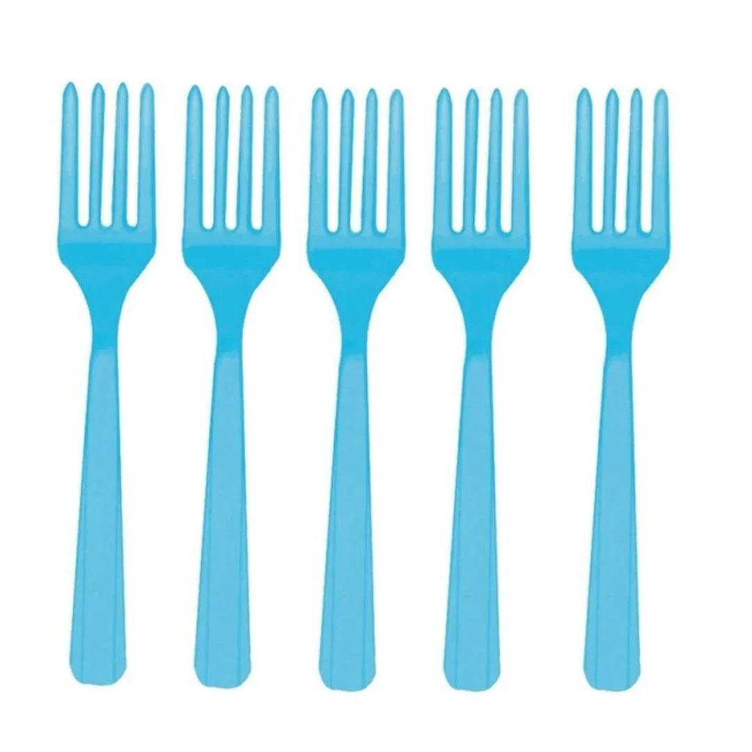 20 Turquoise Reusable Party Knives, Forks and Spoons - Partyshakes Forks Tableware