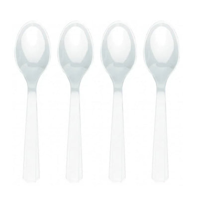 20 White Reusable Party Knives, Forks and Spoons - Partyshakes Spoons Tableware
