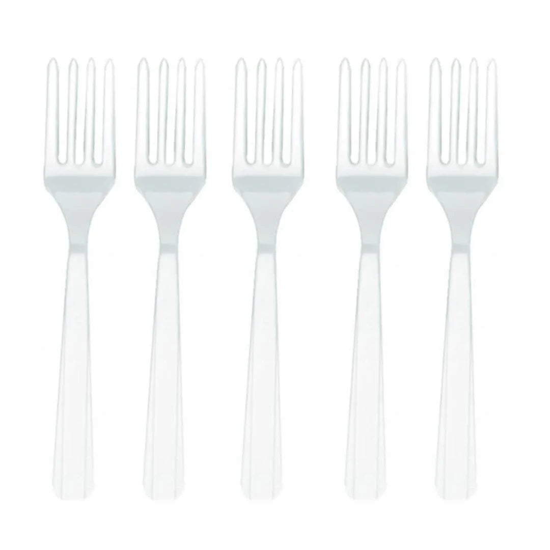20 White Reusable Party Knives, Forks and Spoons - Partyshakes Forks Tableware