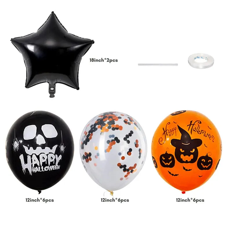 22pcs Happy Halloween Orange and Black Balloon Set