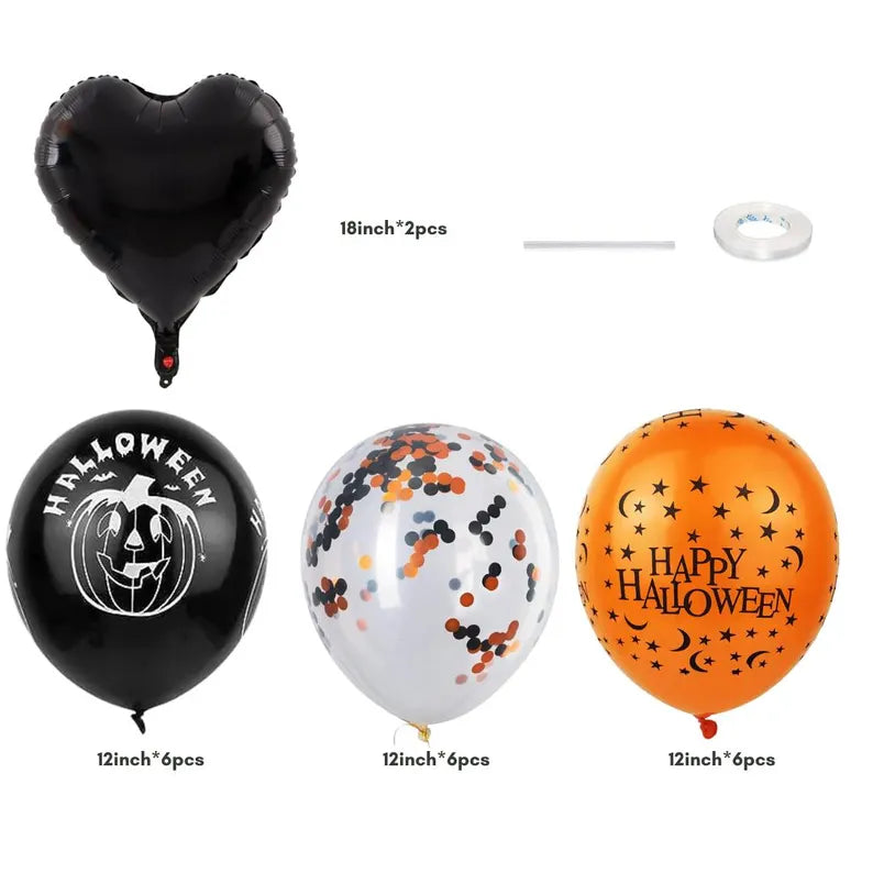 22pcs Happy Halloween Orange and Black Balloon Set