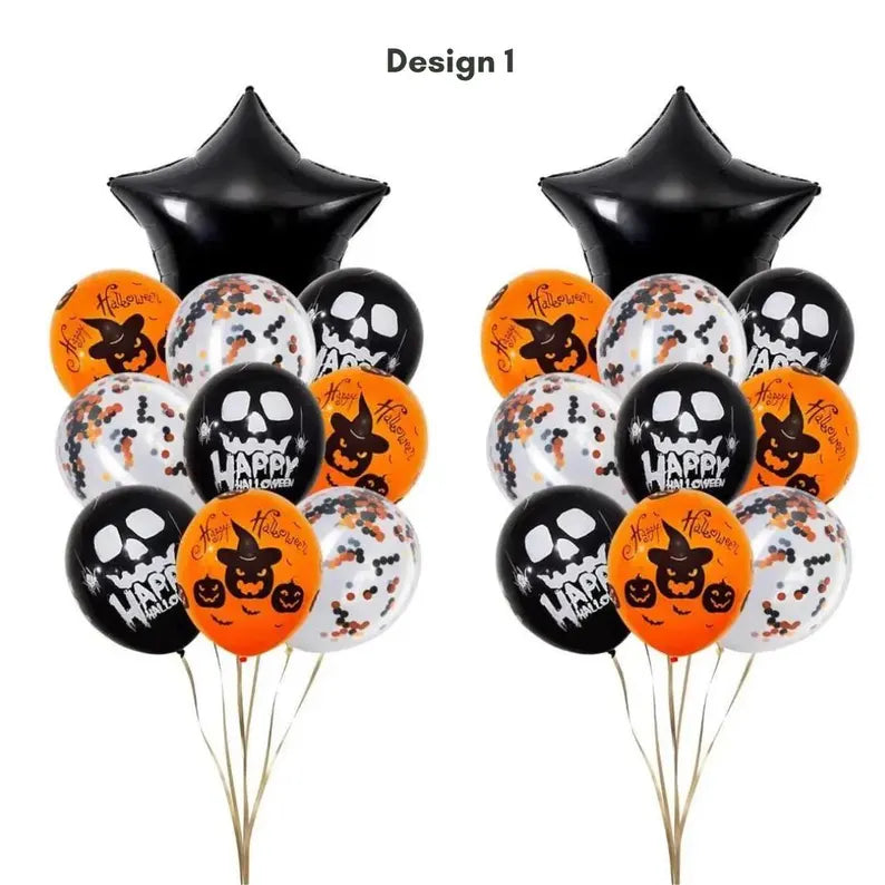 22pcs Happy Halloween Orange and Black Balloon Set