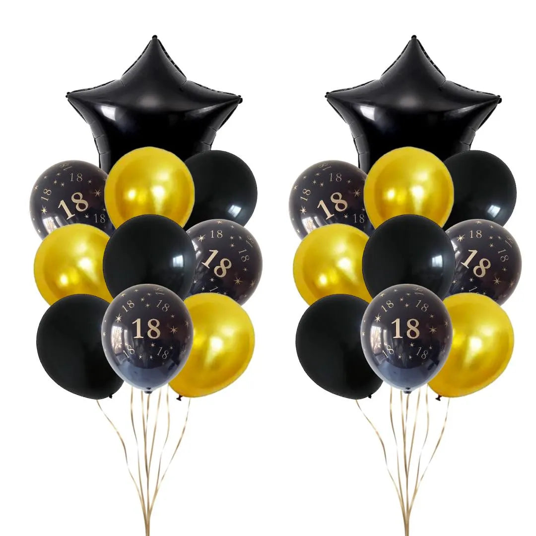 22pcs Black and Gold Birthday and Anniversay Party Latex Balloons