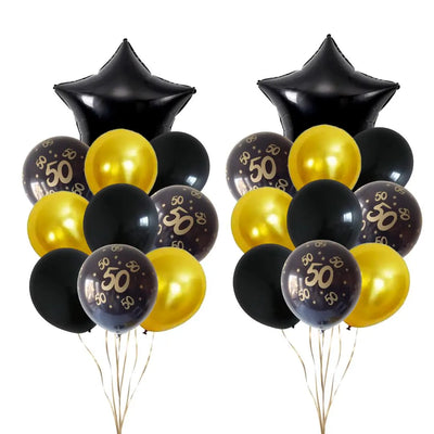 22pcs Black and Gold Birthday and Anniversay Party Latex Balloons