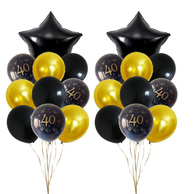 22pcs Black and Gold Birthday and Anniversay Party Latex Balloons