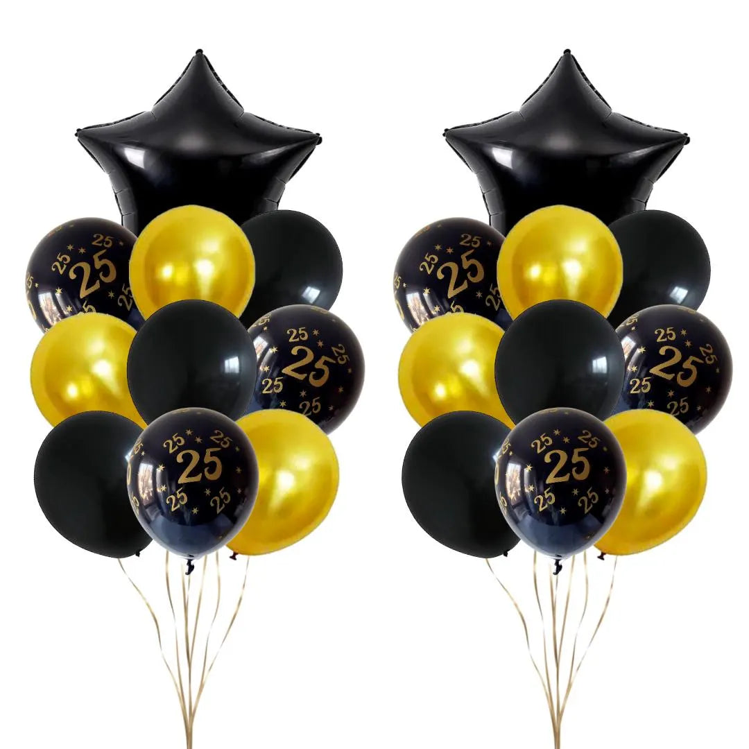 22pcs Black and Gold Birthday and Anniversay Party Latex Balloons