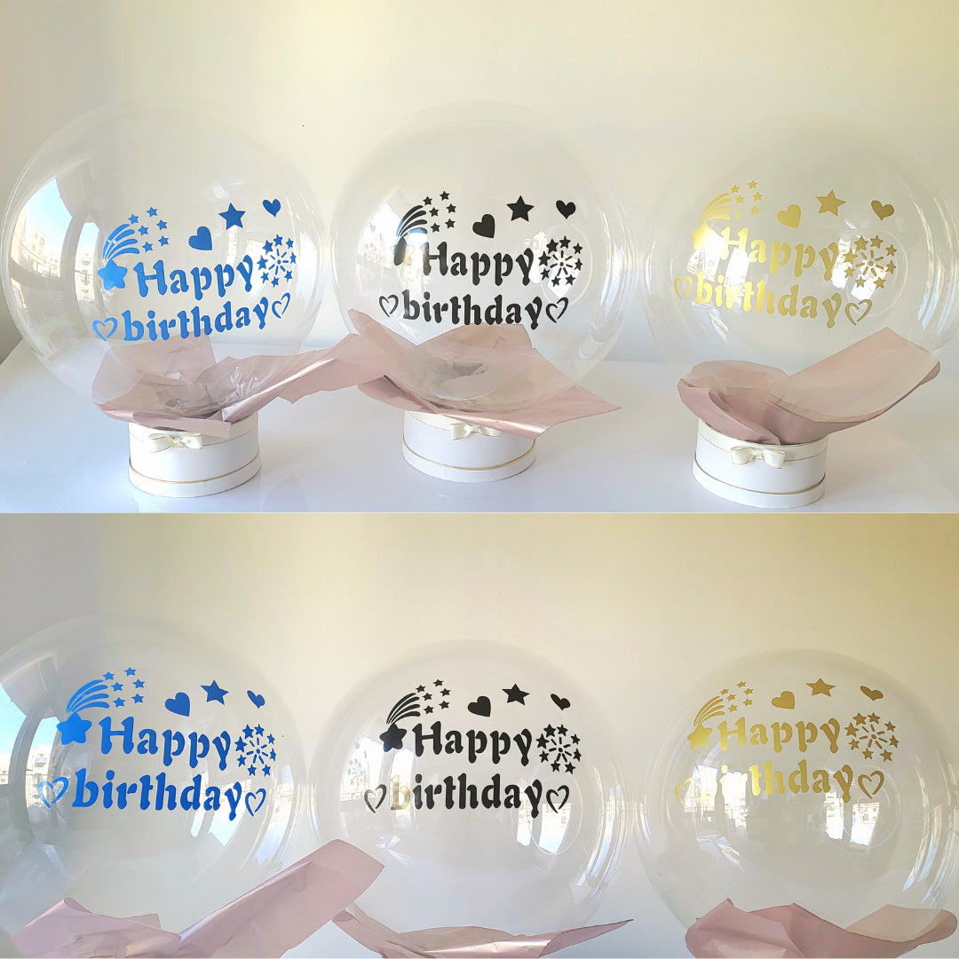 24" Clear Orb Happy Birthday Bobo Balloon with Vinyl Stickers