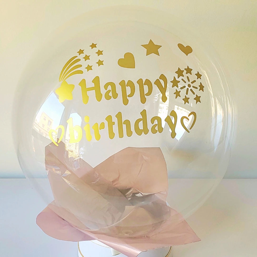 24" Clear Orb Happy Birthday Bobo Balloon with Vinyl Stickers