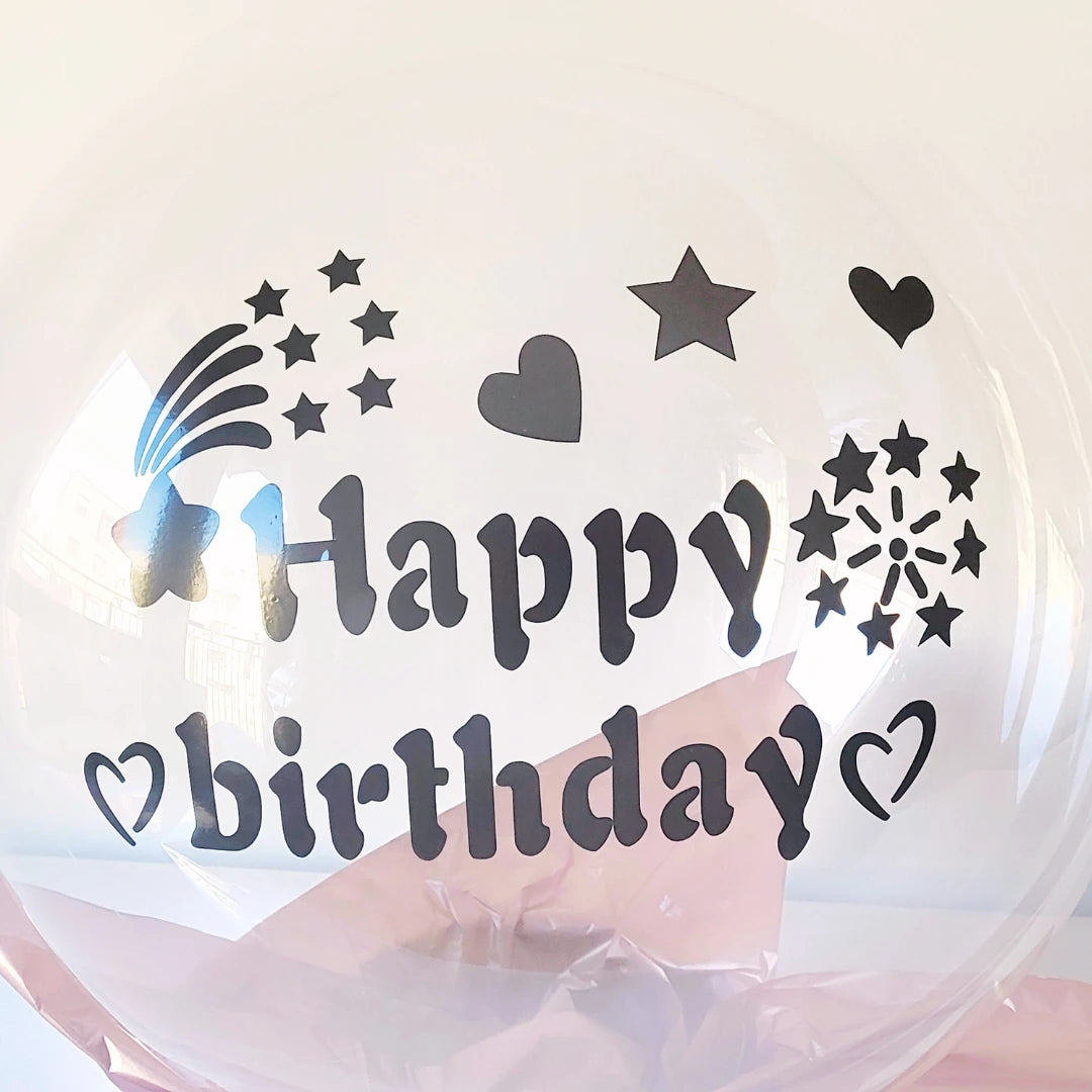 24" Clear Orb Happy Birthday Bobo Balloon with Vinyl Stickers